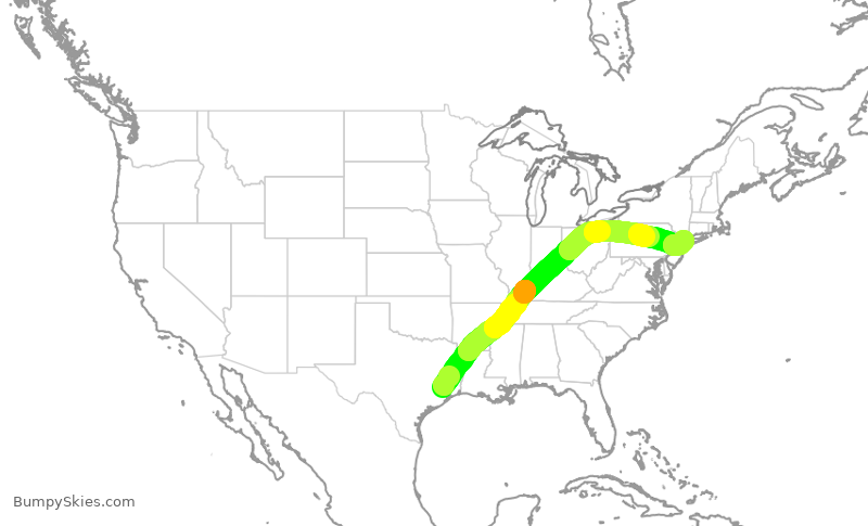 Turbulence forecast map for UAL2275, IAH to LGA