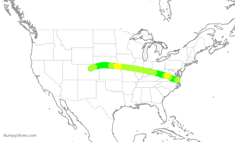 Turbulence forecast map for UAL2275, ORF to DEN