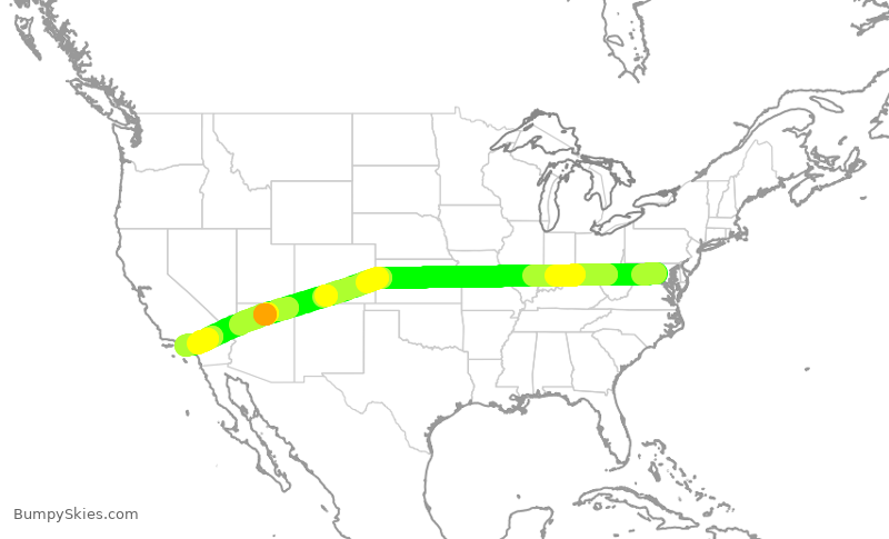 Turbulence forecast map for UAL2276, IAD to LAX