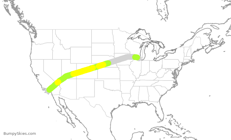 Turbulence forecast map for UAL2277, LAX to ORD