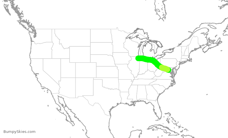 Turbulence forecast map for UAL2277, ORD to IAD