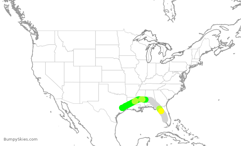 Turbulence forecast map for UAL2281, RSW to IAH