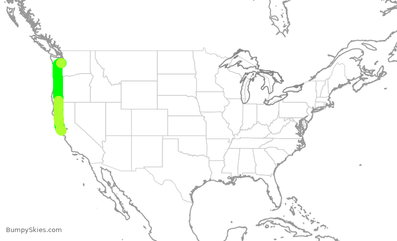 Turbulence forecast map for UAL2281, SEA to SFO