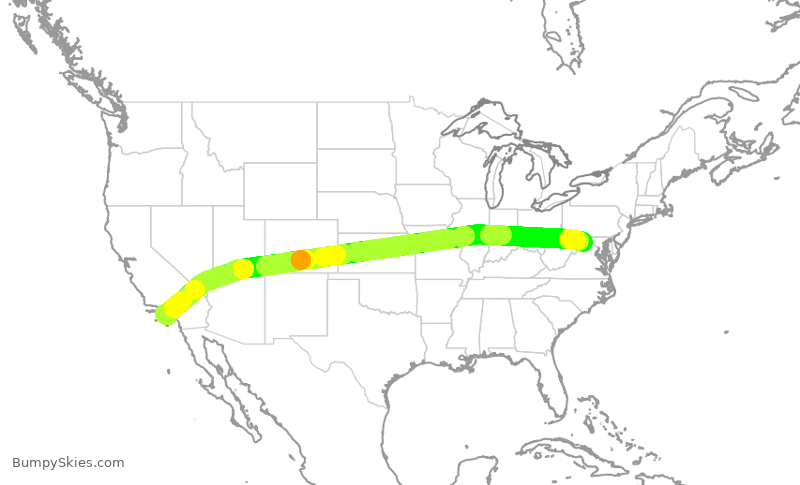 Turbulence forecast map for UAL2282, LAX to IAD