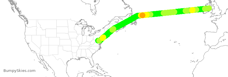 Turbulence forecast map for UAL228, IAD to DUB