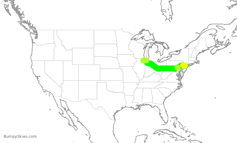 Turbulence forecast map for UAL2290, EWR to ORD