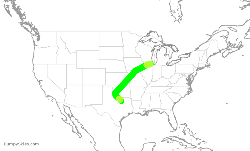Turbulence forecast map for UAL2290, ORD to DFW