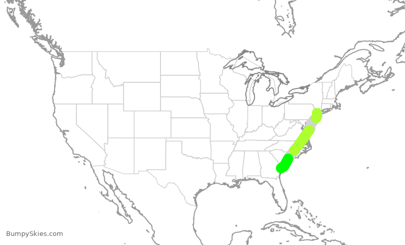 Turbulence forecast map for UAL2291, EWR to SAV