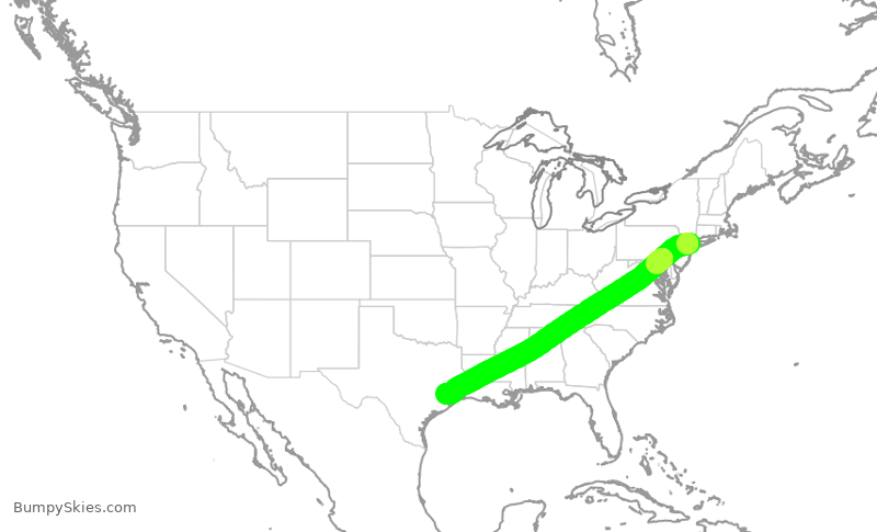 Turbulence forecast map for UAL2291, LGA to IAH