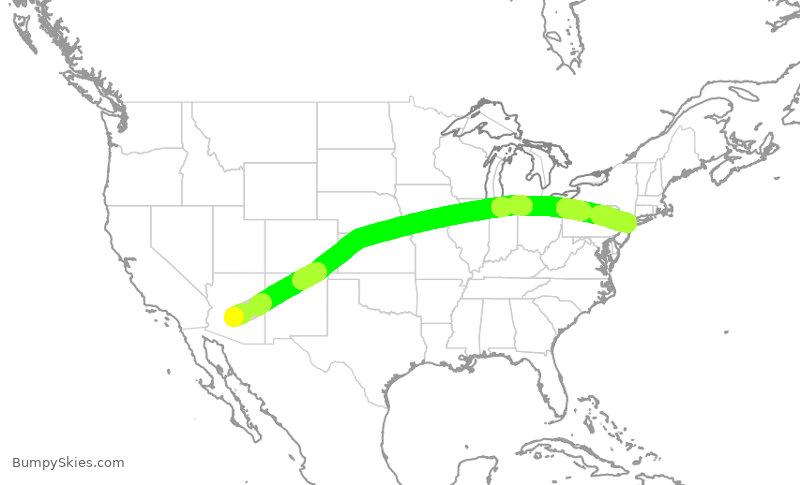 Turbulence forecast map for UAL2291, PHX to EWR