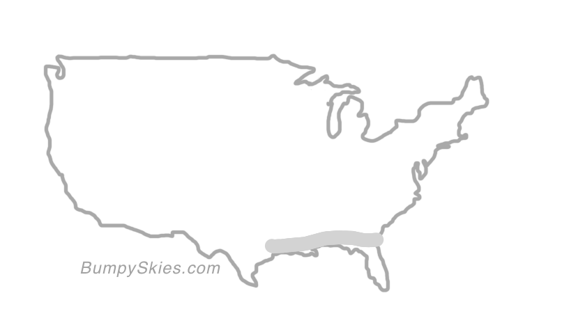 Map of continental US with illustrated flight path and turbulence forecast (described in text below)