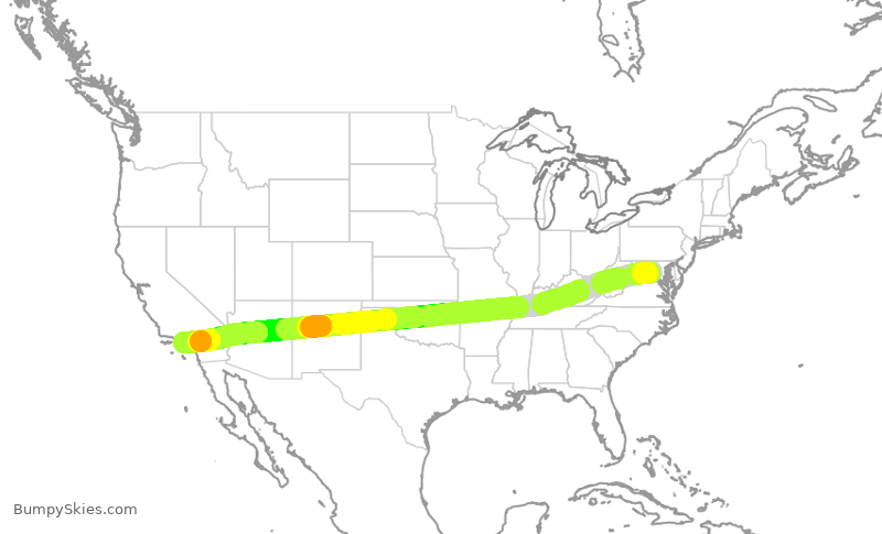Turbulence forecast map for UAL2294, IAD to LAX