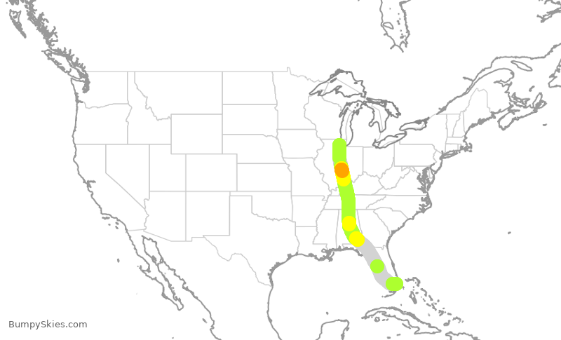 Turbulence forecast map for UAL2294, ORD to FLL