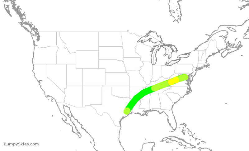 Turbulence forecast map for UAL2296, IAH to DCA