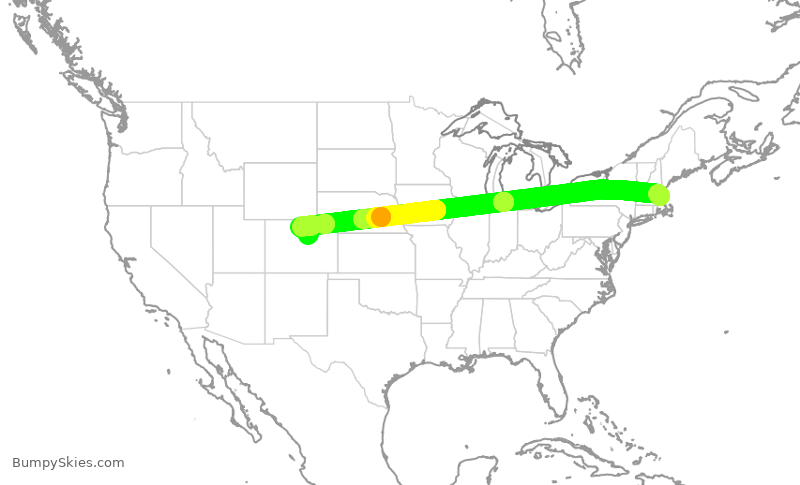 Turbulence forecast map for UAL2297, BOS to DEN
