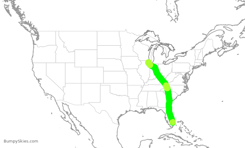 Turbulence forecast map for UAL2298, FLL to ORD