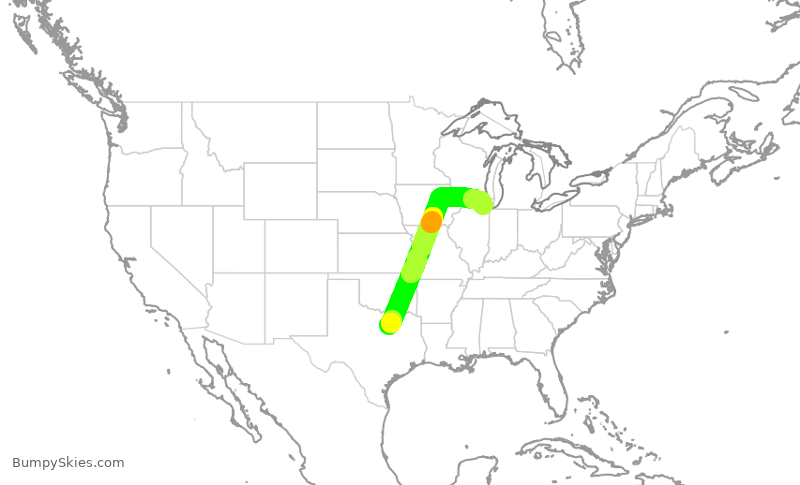 Turbulence forecast map for UAL2299, DFW to ORD