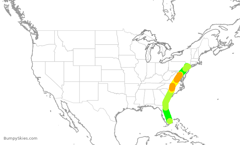 Turbulence forecast map for UAL2299, FLL to EWR