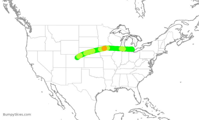 Turbulence forecast map for UAL2302, DTW to DEN