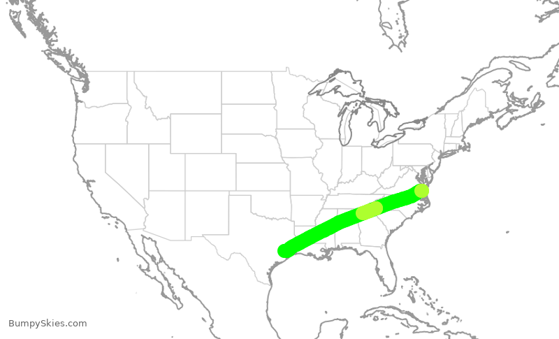 Turbulence forecast map for UAL2302, ORF to IAH