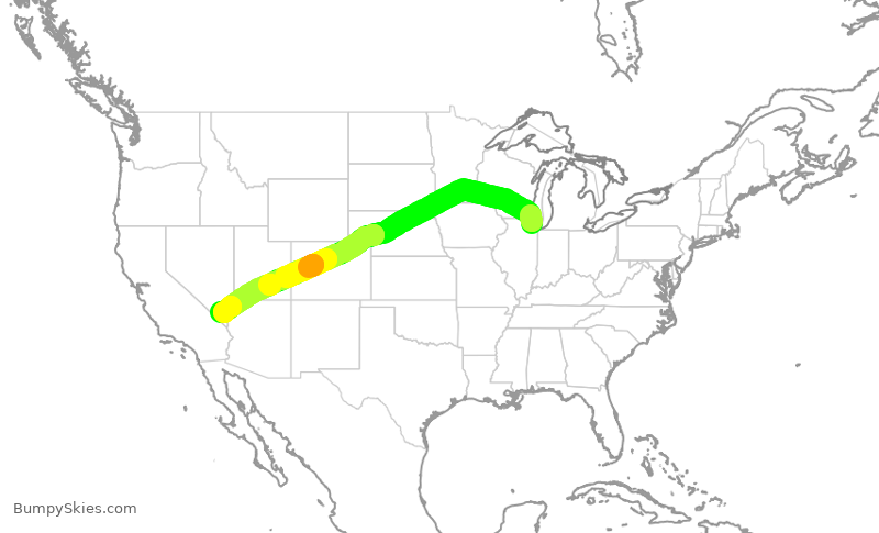 Turbulence forecast map for UAL2304, ORD to LAS