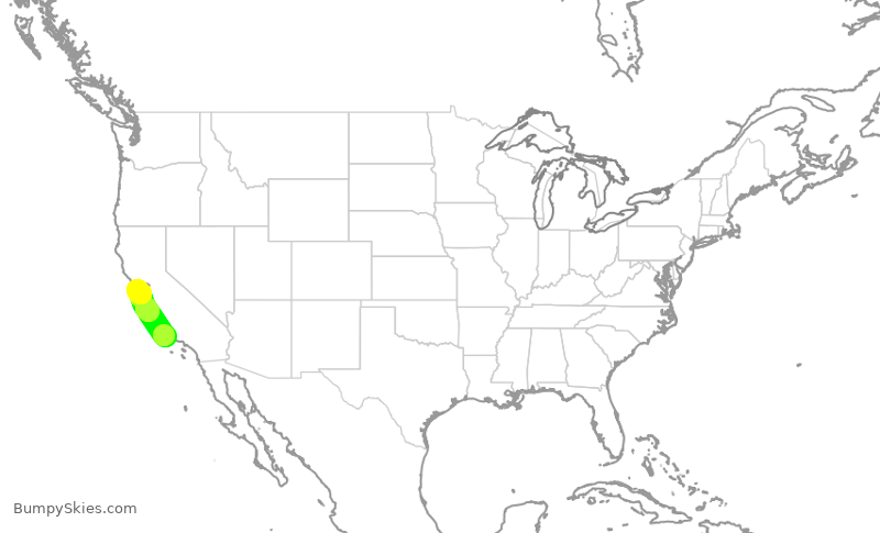 Turbulence forecast map for UAL2305, SBA to SFO