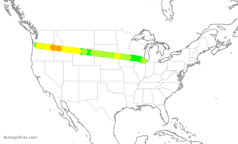 Turbulence forecast map for UAL2306, PDX to ORD