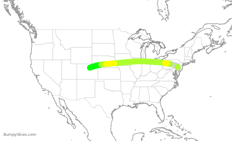 Turbulence forecast map for UAL2307, PHL to DEN