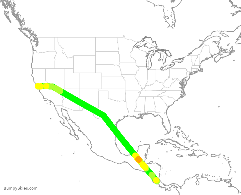 Turbulence forecast map for UAL2313, SJO to SFO