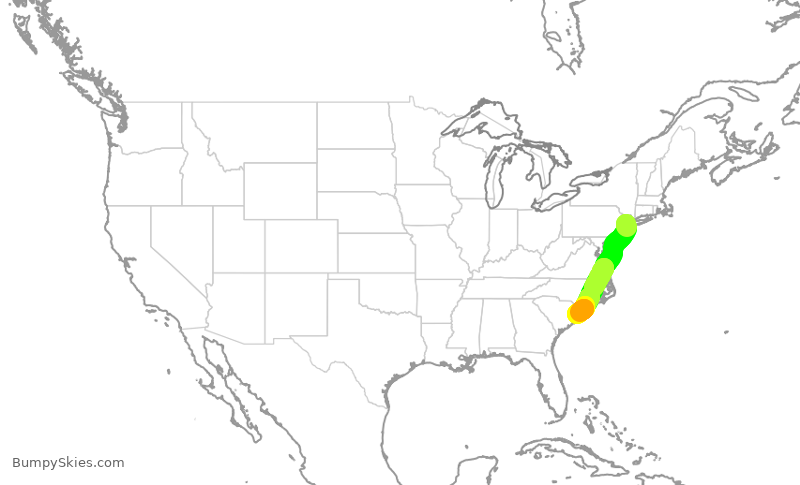 Turbulence forecast map for UAL2315, EWR to MYR