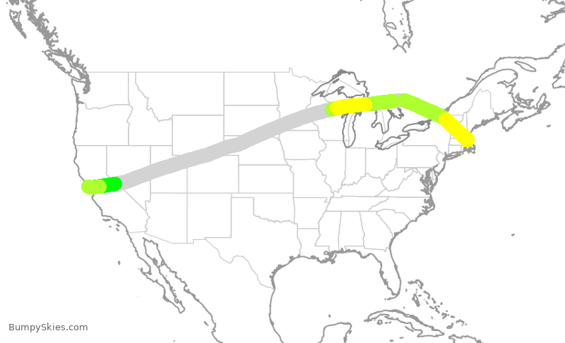 Turbulence forecast map for UAL2317, BOS to SFO