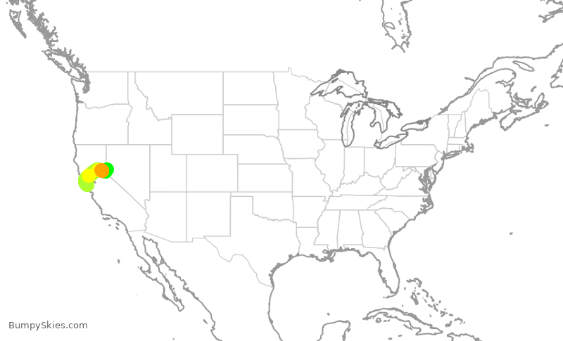 Turbulence forecast map for UAL2317, RNO to SFO