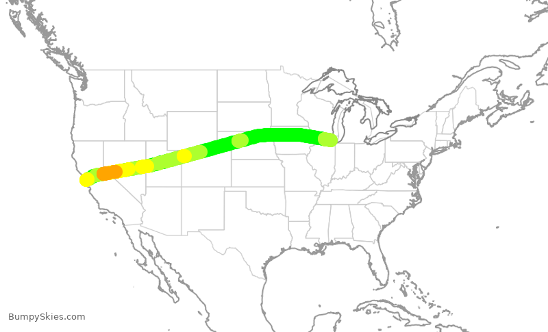 Turbulence forecast map for UAL2317, SFO to ORD
