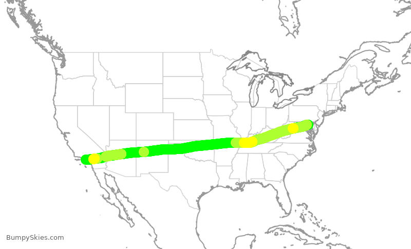 Turbulence forecast map for UAL2318, BWI to LAX