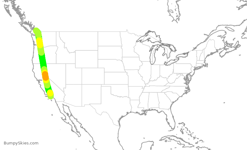 Turbulence forecast map for UAL2318, LAX to YVR