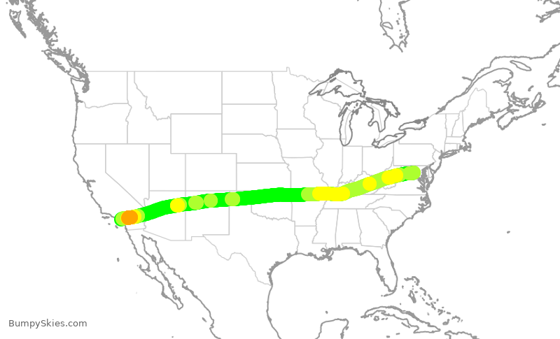 Turbulence forecast map for UAL2319, IAD to SNA