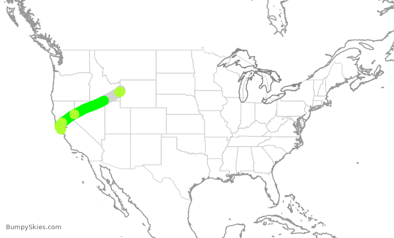 Turbulence forecast map for UAL2319, JAC to SFO