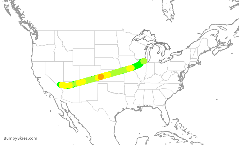 Turbulence forecast map for UAL2320, LAS to ORD