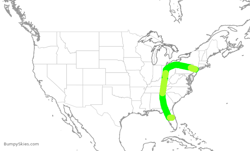 Turbulence forecast map for UAL2321, MCO to EWR