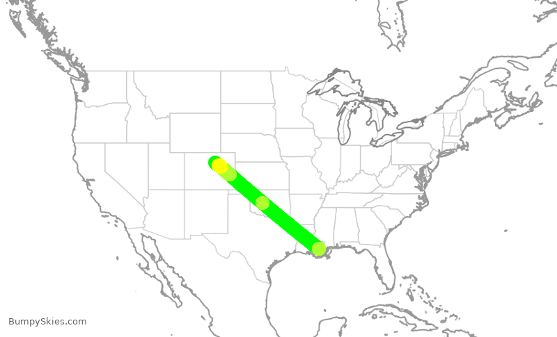 Turbulence forecast map for UAL2325, MSY to DEN