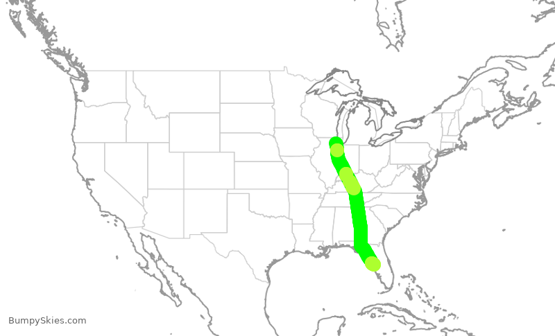 Turbulence forecast map for UAL2326, ORD to TPA