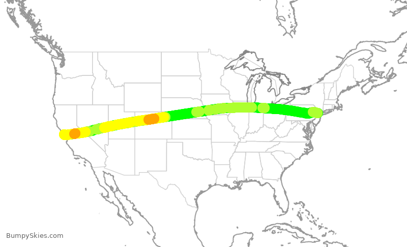 Turbulence forecast map for UAL2328, EWR to SFO