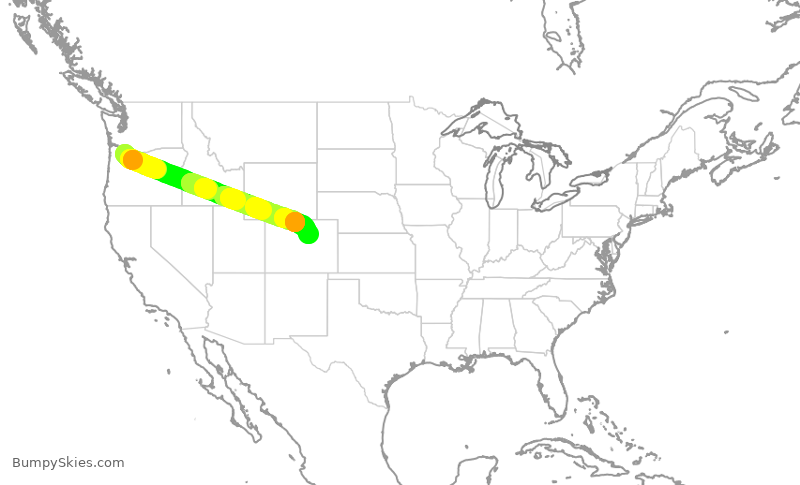 Turbulence forecast map for UAL2334, PDX to DEN