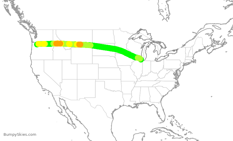 Turbulence forecast map for UAL2336, PDX to ORD