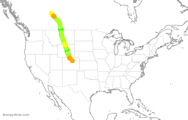 Turbulence forecast map for UAL2338, YEG to DEN