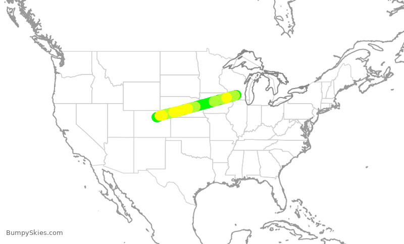 Turbulence forecast map for UAL2338, MSN to DEN