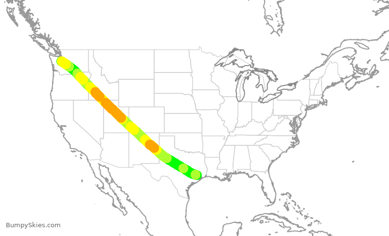Turbulence forecast map for UAL2341, IAH to SEA