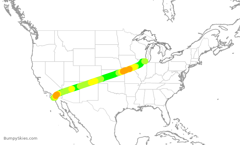 Turbulence forecast map for UAL2343, SAN to ORD