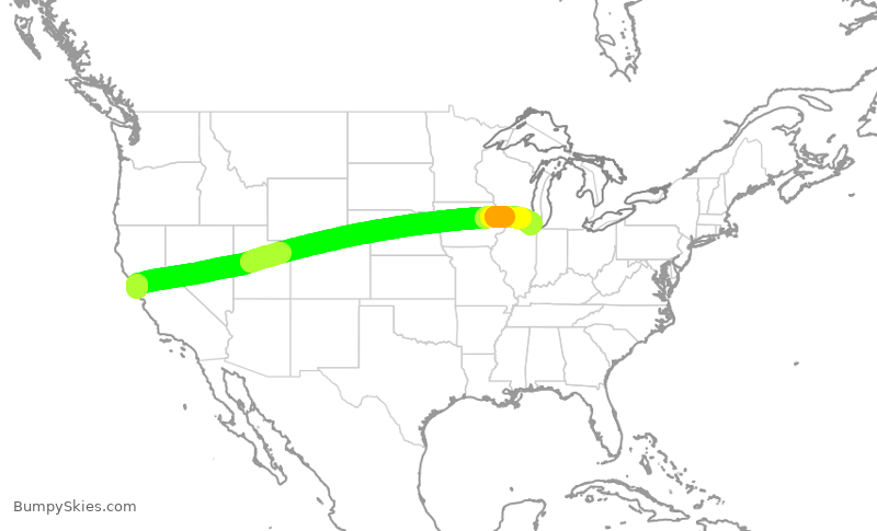 Turbulence forecast map for UAL2343, SFO to ORD