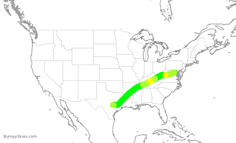 Turbulence forecast map for UAL2344, AUS to IAD